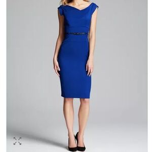 Black Halo Royal Blue Cap-Sleeve Sheath Dress